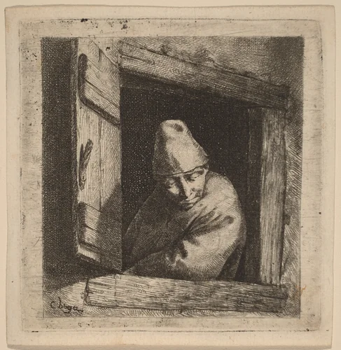 The Peasant in a Window by Cornelis Bega, print, 1631-1664