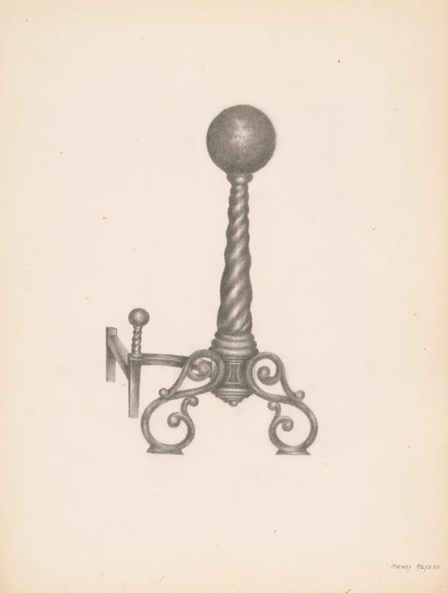 Wrought Iron Andiron by Henry Meyers, index of american design, 1938