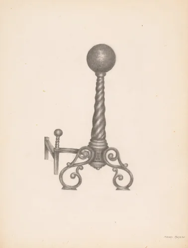 Wrought Iron Andiron by Henry Meyers, index of american design, 1938