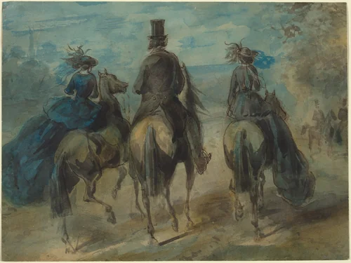 Promenade in the Bois by Constantin Guys, drawing, 1805-1892