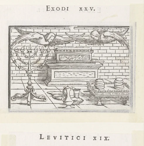 Ark van het verbond en voorwerpen uit de tabernakel by Hans Holbein, print, 1538