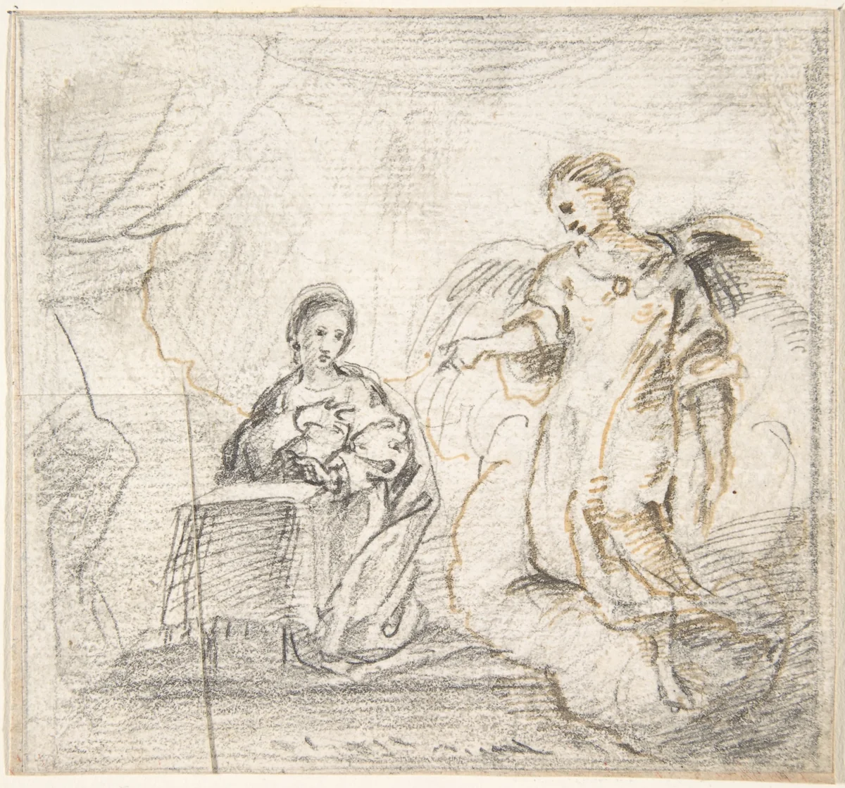 The Annunciation (Angel Approaching From the Right) by Pedro Duque Cornejo, drawing, 1695-1755
