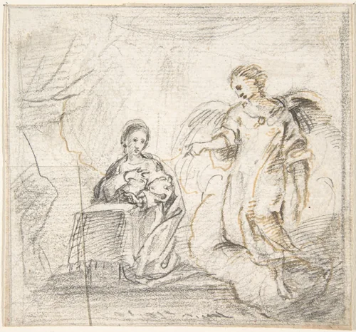 The Annunciation (Angel Approaching From the Right) by Pedro Duque Cornejo, drawing, 1695-1755