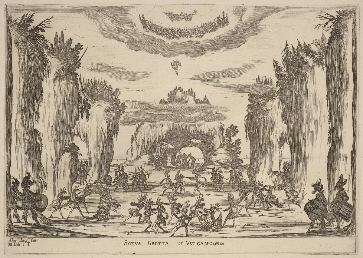 Scena Grotto d'Vulcano by Stefano della Bella, print, 1637