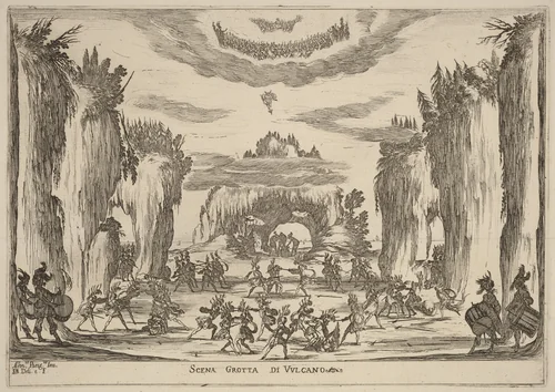 Scena Grotto d'Vulcano by Stefano della Bella, print, 1637