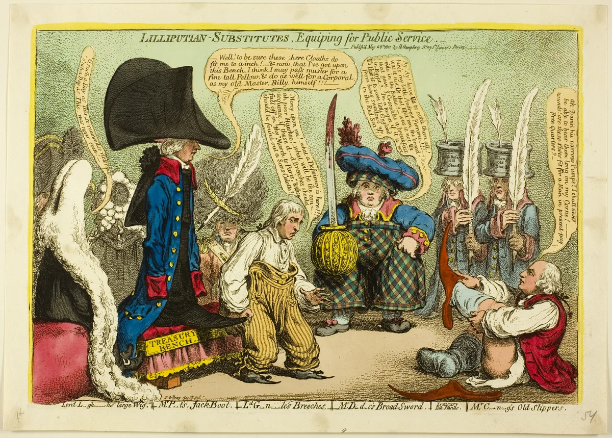 Lilliputian-Substitutes, Equiping for Public Service by James Gillray, print, 1801