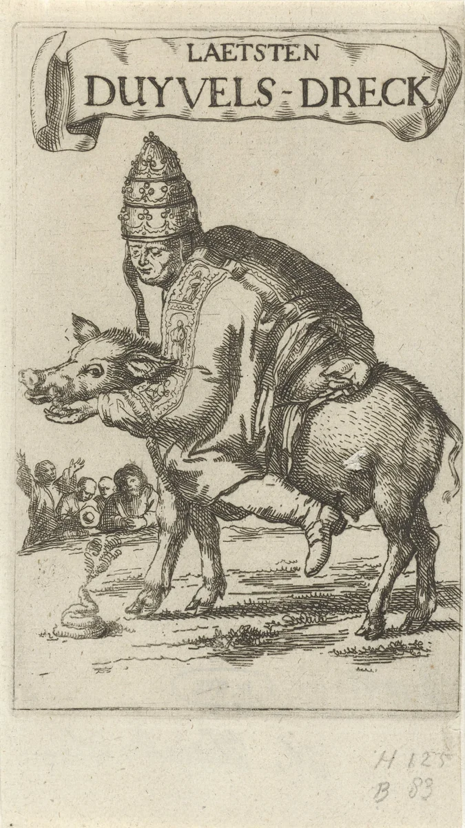 Paus op een varken by Arnold Houbraken, print, 1685-1687