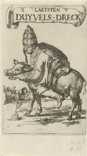 Paus op een varken by Arnold Houbraken, print, 1685-1687