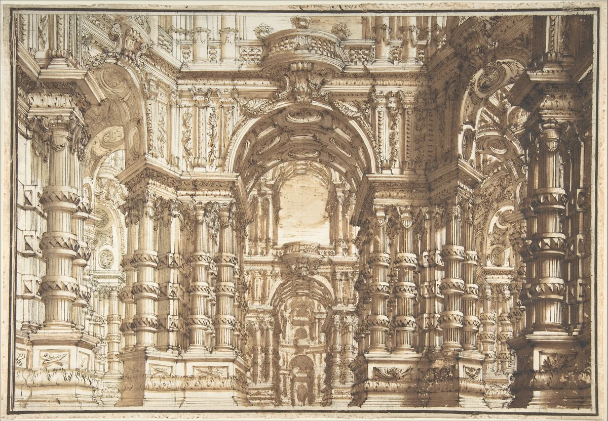 Drawing for an Opera Set by Giuseppe Galli Bibiena, drawing, 1696-1756