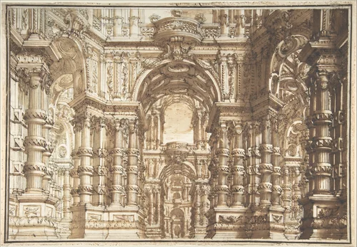 Drawing for an Opera Set by Giuseppe Galli Bibiena, drawing, 1696-1756