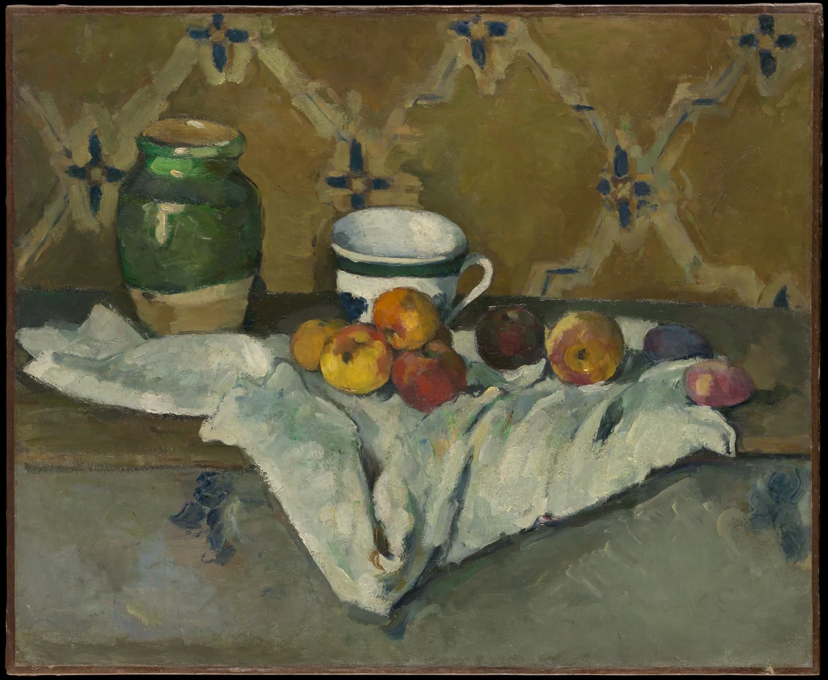 Still Life with Jar, Cup, and Apples by Paul Cézanne, painting, 1872-1882