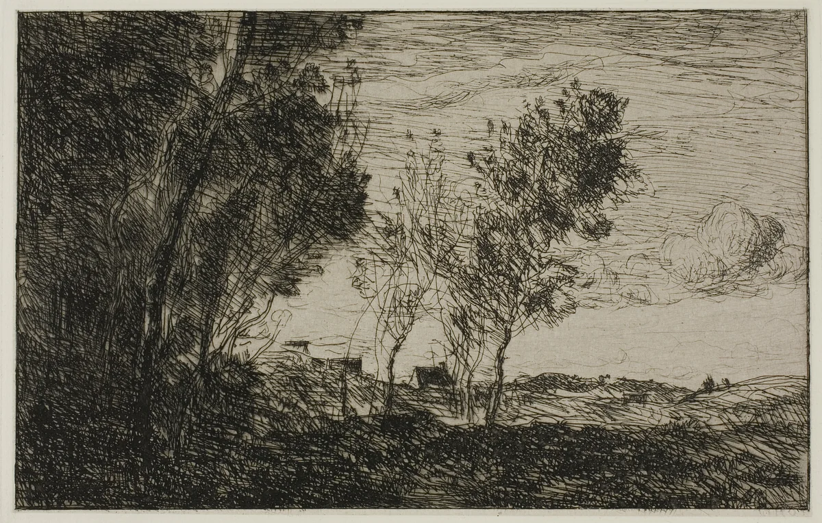 In the Dunes: Souvenir of the Woods of the Hague by Jean-Baptiste-Camille Corot, print, 1869