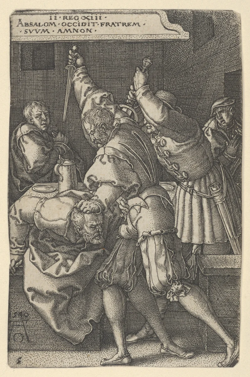 The Servants of Absalom Killing Amnon by Heinrich Aldegrever, print, 1540