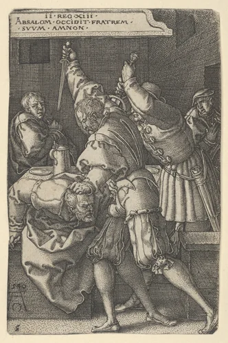 The Servants of Absalom Killing Amnon by Heinrich Aldegrever, print, 1540