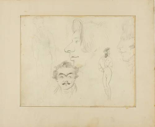 Sheet of Caricatures by Jean Louis André Théodore Géricault or Horace Vernet, drawing, 1818-1819