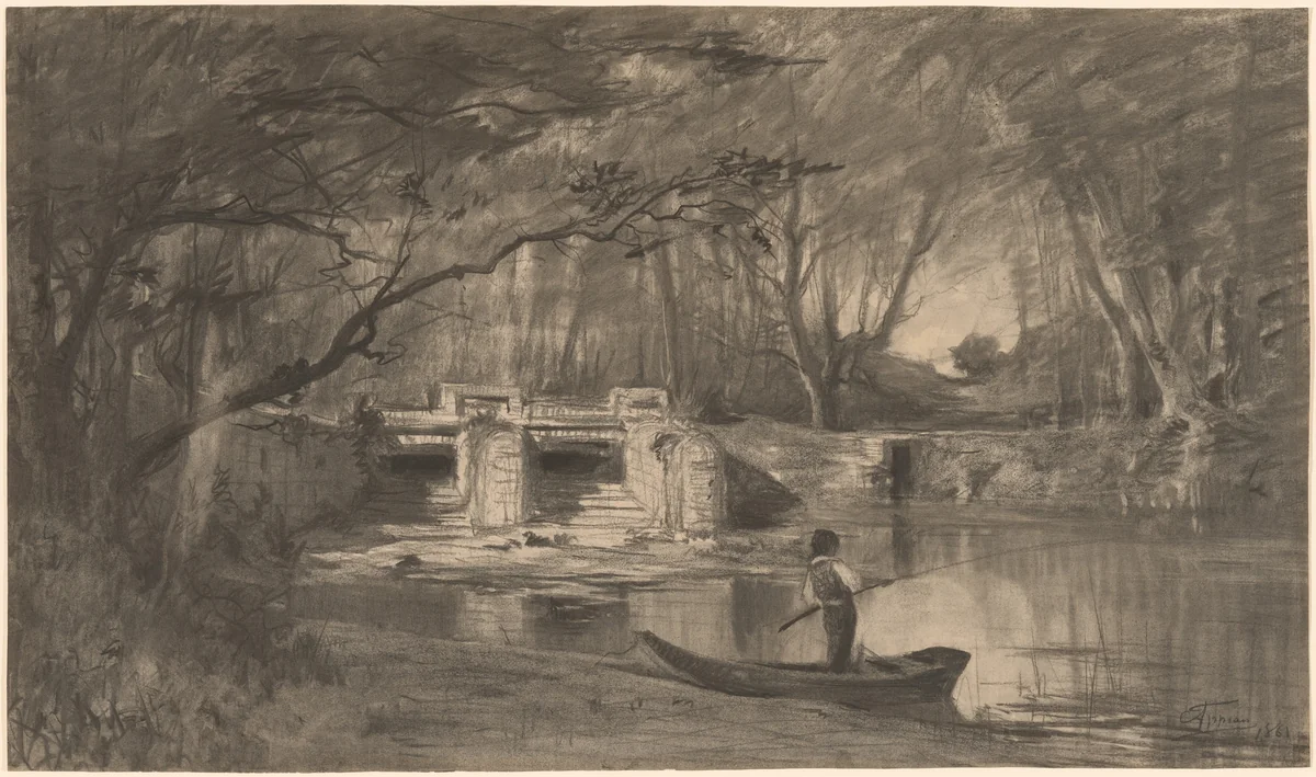 Wooded Pond by the Ancient Sluice of Levaux near Vienne by Adolphe Appian, drawing, 1861
