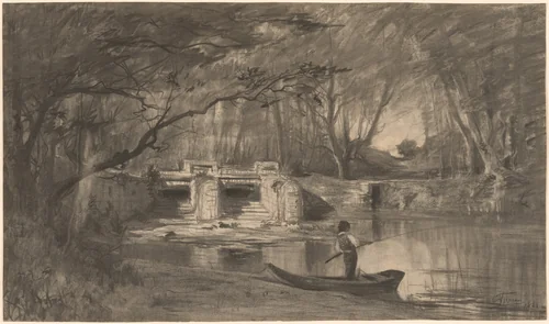 Wooded Pond by the Ancient Sluice of Levaux near Vienne by Adolphe Appian, drawing, 1861