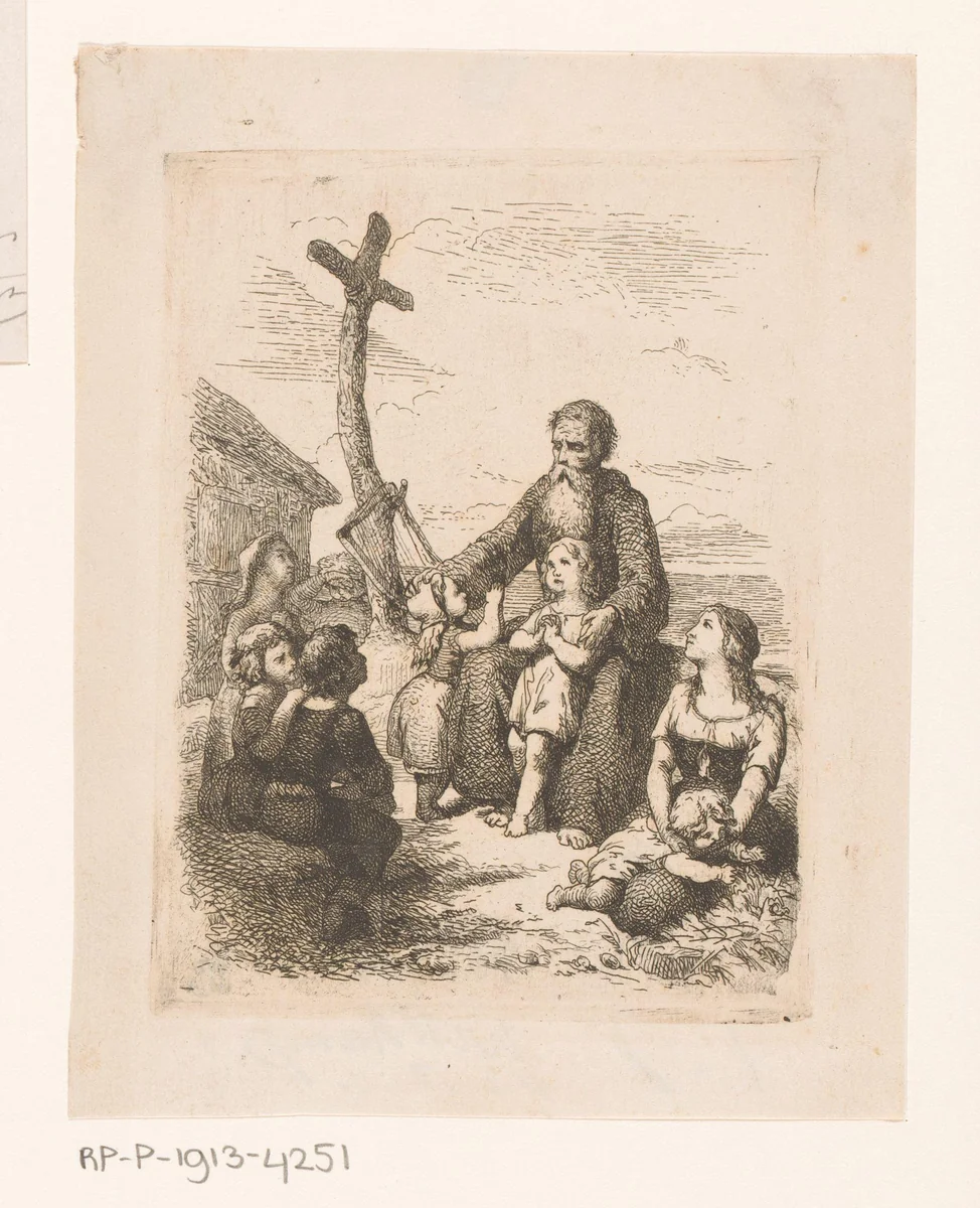 Bruno sprekend tot een groep kinderen by Johan Bernhard Wittkamp, print, 1857