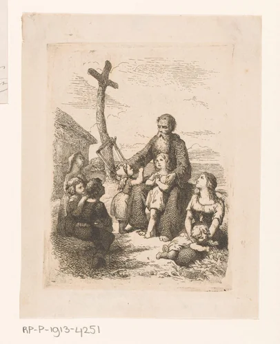 Bruno sprekend tot een groep kinderen by Johan Bernhard Wittkamp, print, 1857