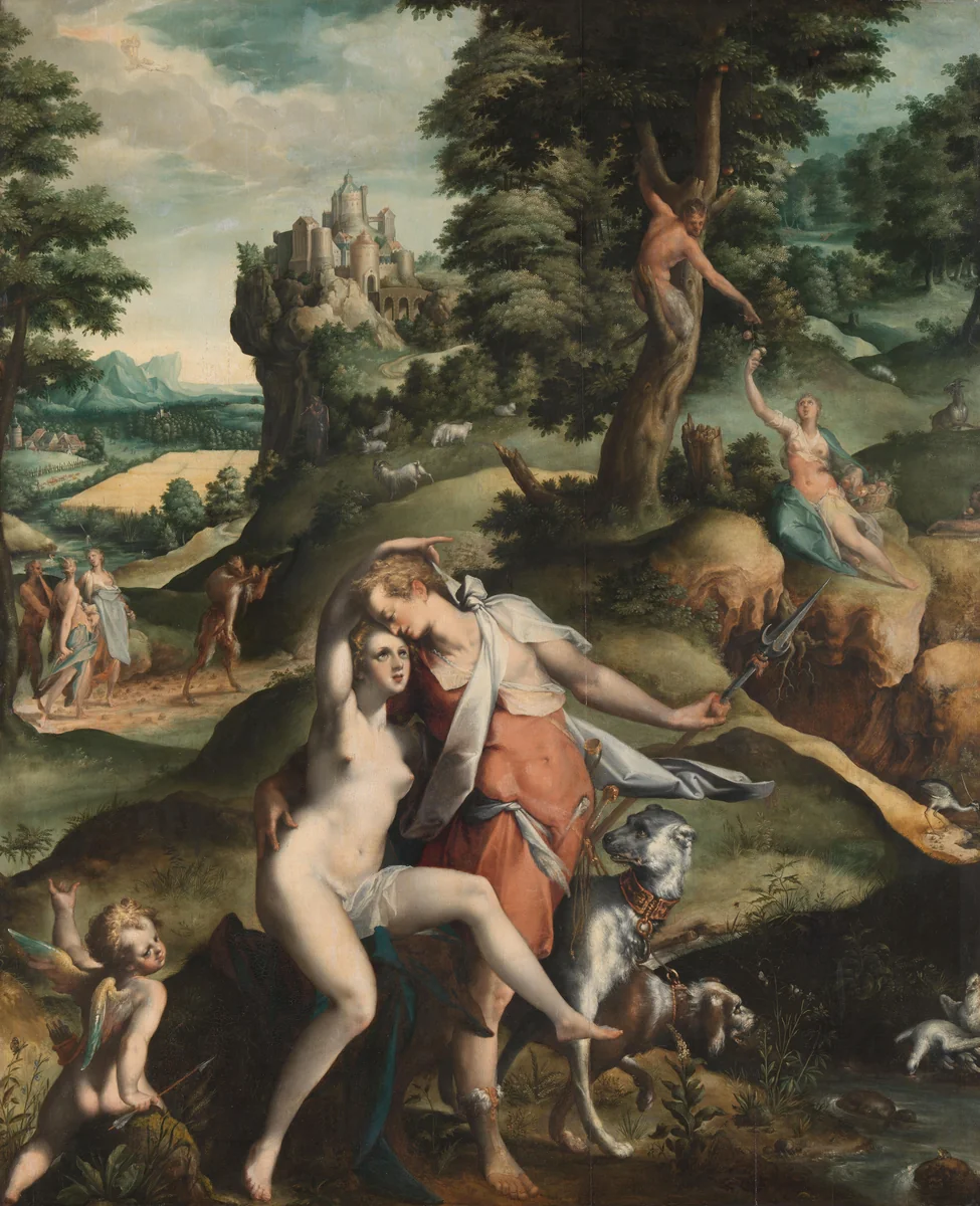 Venus and Adonis by Bartholomeus Spranger, painting, 1585-1590