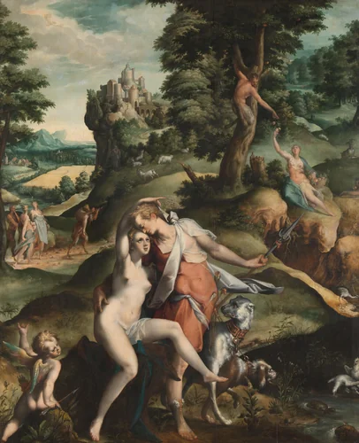 Venus and Adonis by Bartholomeus Spranger, painting, 1585-1590