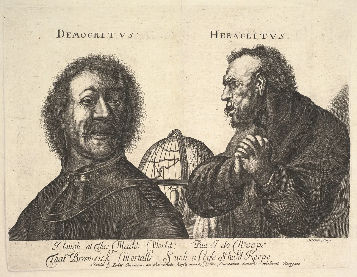 Democritus and Heraclitus by Wenceslaus Hollar, print, 1650-1660