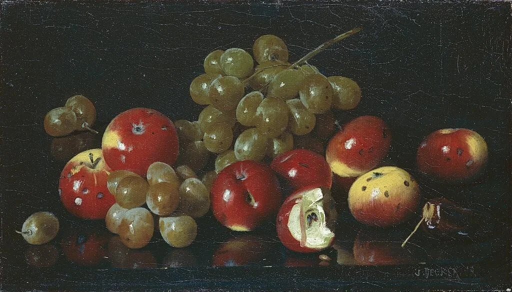 Still Life with Crab Apples and Grapes by Joseph Decker, painting, 1888