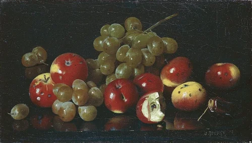 Still Life with Crab Apples and Grapes by Joseph Decker, painting, 1888