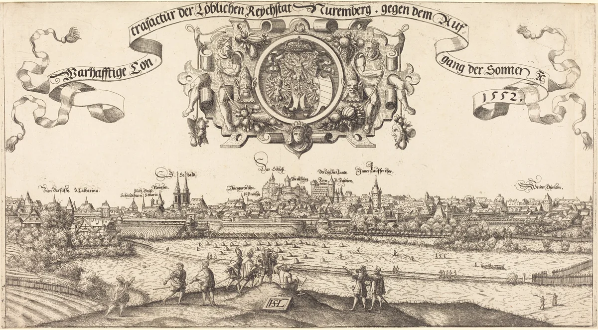 View of Nuremberg from the East [center section] by Hanns Lautensack, print, 1552