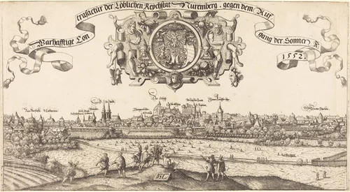 View of Nuremberg from the East [center section] by Hanns Lautensack, print, 1552