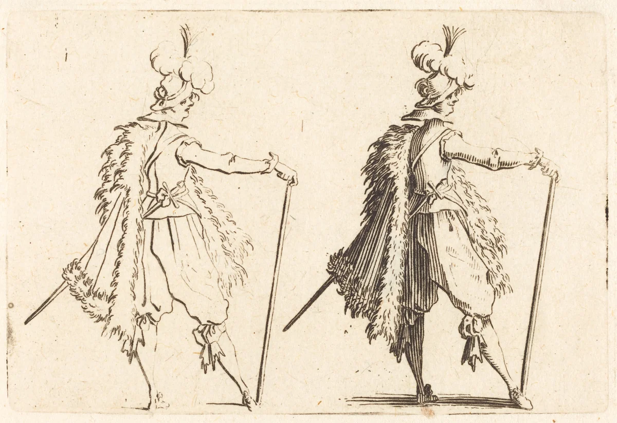 Gentleman with Cane by Jacques Callot, print, 1622