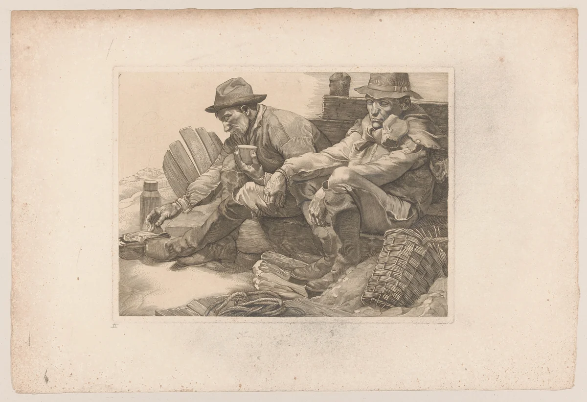 Twee schaftende arbeiders by Johannes Josephus Aarts, print, 1881-1934