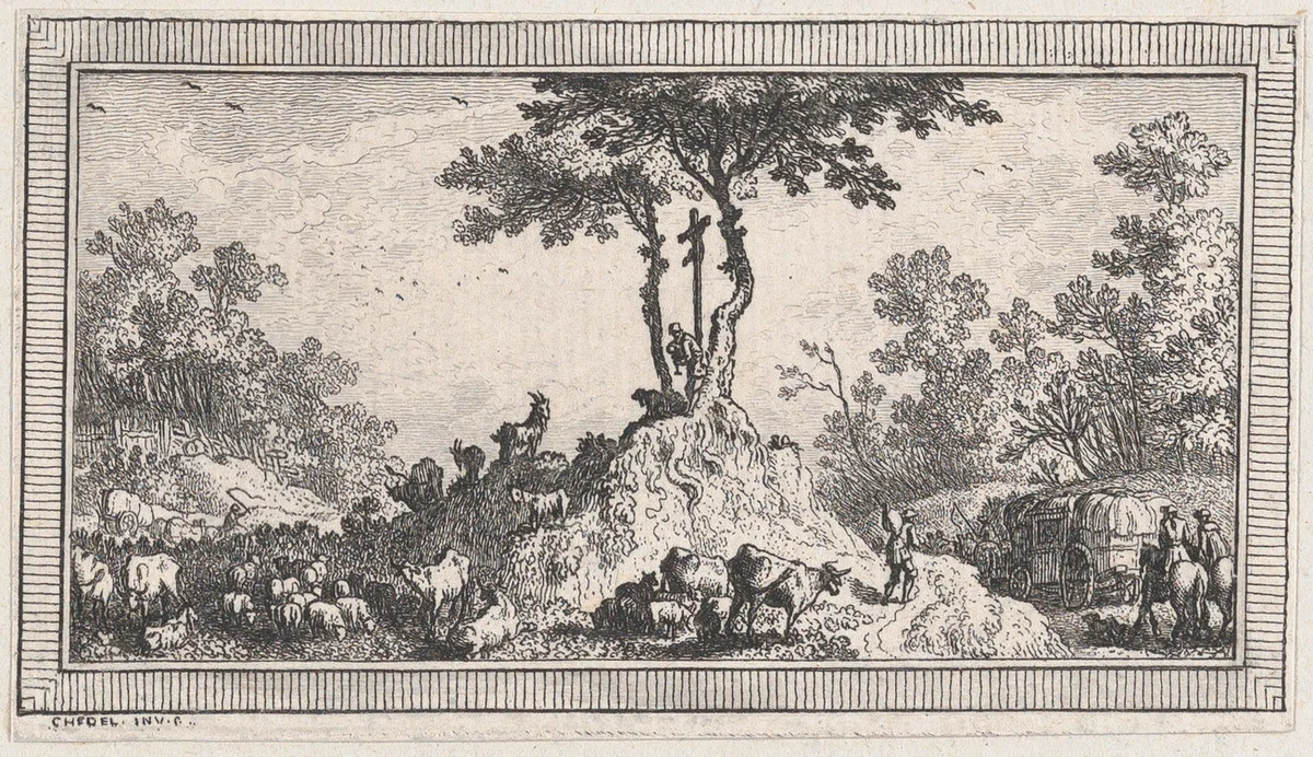 Landscape, from a series of six landscapes titled "Observationib.Astronom.Regiae.Paris.Scient. Acad...1736" by Quentin Pierre Chedel, print, 1736