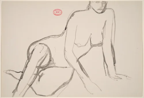 Untitled [seated nude leaning on hands] by Richard Diebenkorn, drawing, 1955-1967