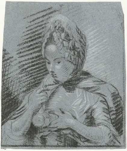 Jonge moeder voedt haar kind met zuigfles by Louis Bernard Coclers, print, 1756-1817