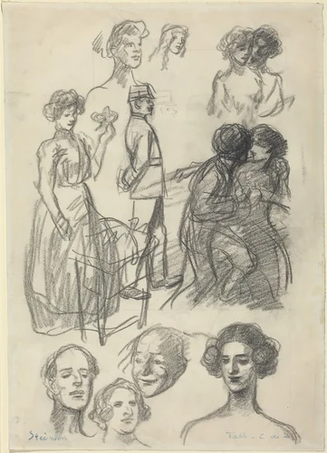 Sketches for "Lovers on a Bench" by Théophile Alexandre Steinlen, drawing, 1859-1923