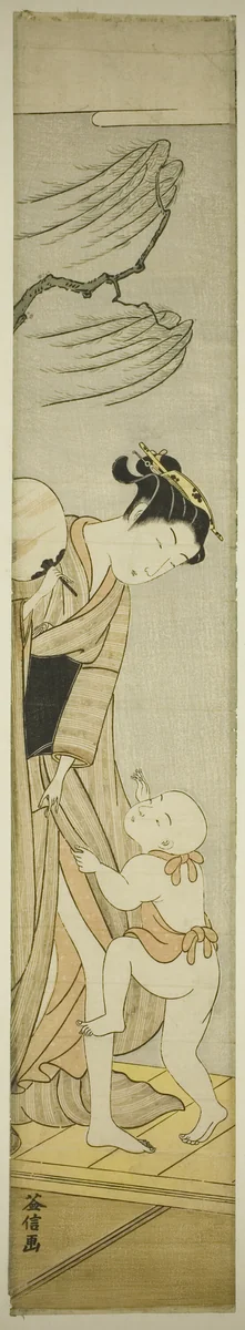 Young Woman and Boy on Veranda by Masunobu, print, 1770-1774