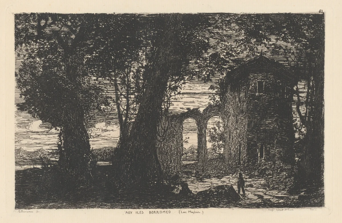 Aux Iles Borromeo [Lago maggiore] (On the Borromean Islands [Lago Maggiore]) by Giberto Borromeo, print, 1865-1875