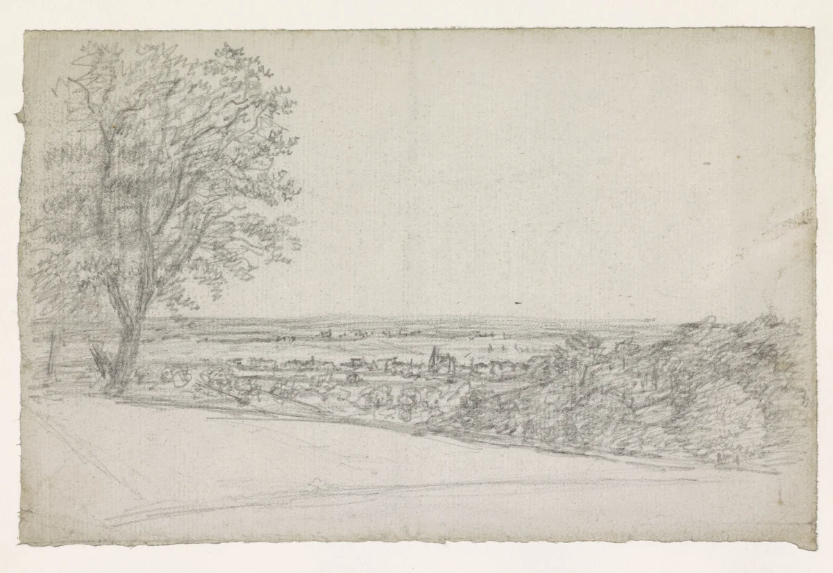 Straat met huizen aan weerszijden by Georges Michel, drawing, 1773-1843