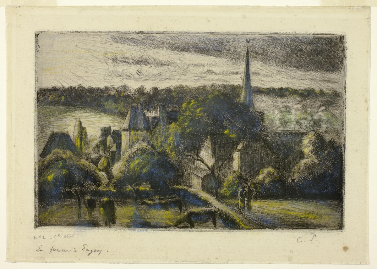 Church and Farm at Éragny by Camille Pissarro, print, 1895
