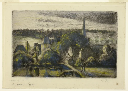 Church and Farm at Éragny by Camille Pissarro, print, 1895