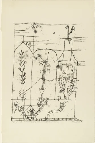 Hoffmannesque Scene (Hoffmanneske Szene) for the portfolio New European Graphics, 1st Portfolio: Masters of the Staatliches Bauhaus, Weimar (Neue europäische Graphik, 1. Mappe: Meister des Staatlichen Bauhauses in Weimar) by Paul Klee, print, 1921