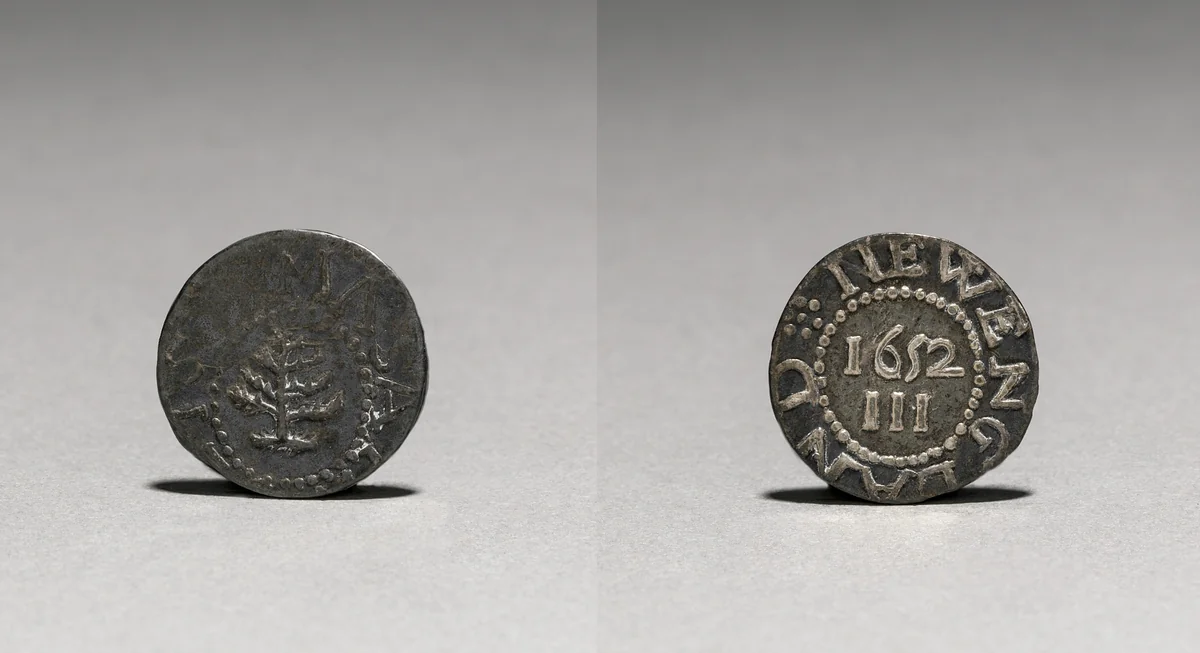 Pine Tree Three Pence by John Hull, metalwork, 1652