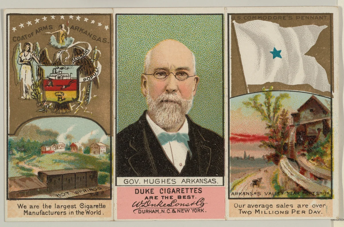 Governor Hughes, Arkansas, from "Governors, Arms, Etc." series (N133-2), issued by Duke Sons & Co. by W. Duke, Sons & Co., print, 1885-1892