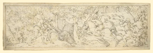 Wolf hunt by Etienne Delaune, drawing, 1550-1600