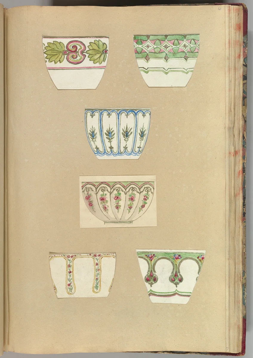 Six Designs for Decorated Cups by Alfred Forrester, drawing, 1845-1855