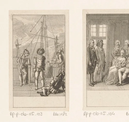 Columbus betreedt het Amerikaanse vasteland by Daniel Nikolaus Chodowiecki, print, 1790