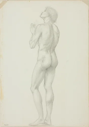 Standing Male Nude with Hands Clasped in Prayer by Edward Burne-Jones, drawing, 1868-1883