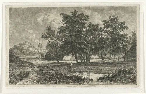 Landschap met boerderij tussen de bomen by Christiaan Immerzeel, print, 1818-1886