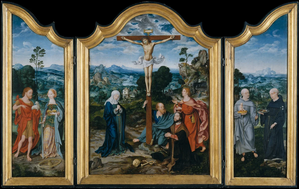 The Crucifixion with Saints and a Donor by Joos van Cleve, painting, 1515-1525